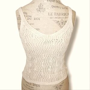 Freshman 1996 Cream Crocheted Cropped Tank Top - Size Medium